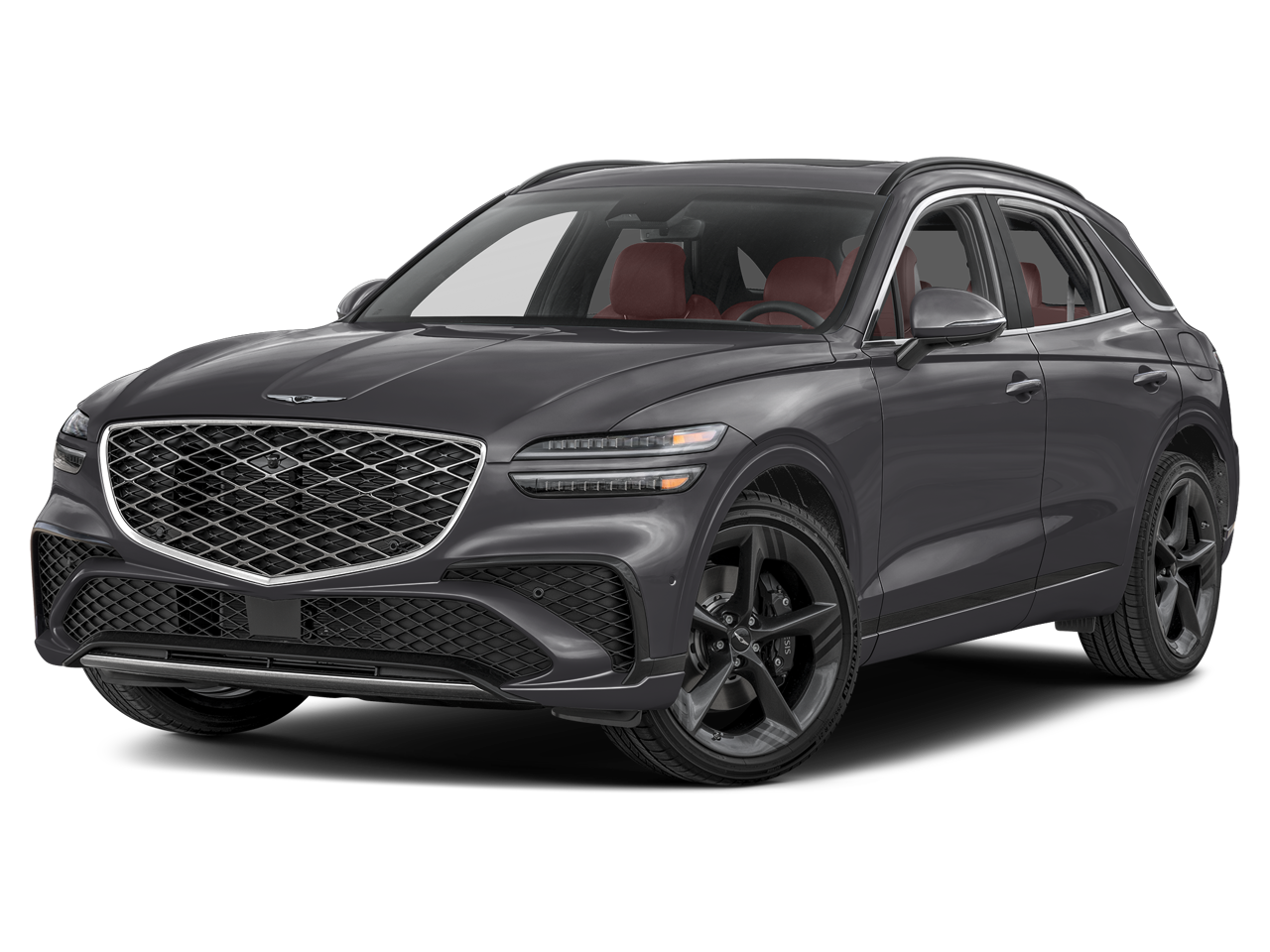 2026 Genesis GV70 3.5T Sport Prestige in Makalu Gray Matte — front three-quarter view