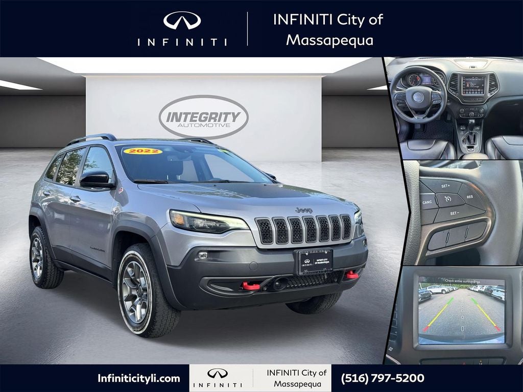 2022 Jeep Cherokee Trailhawk in Billet Silver Metallic Clearcoat — front three-quarter view