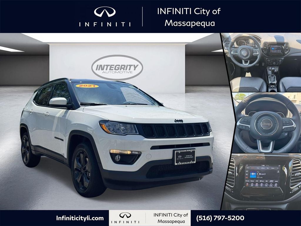 2021 Jeep Compass Altitude in White Clearcoat — front three-quarter view