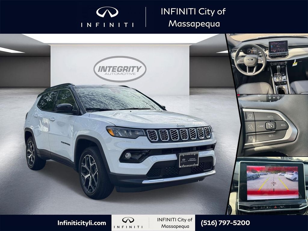 2025 Jeep Compass Limited in Bright White Clearcoat — front three-quarter view