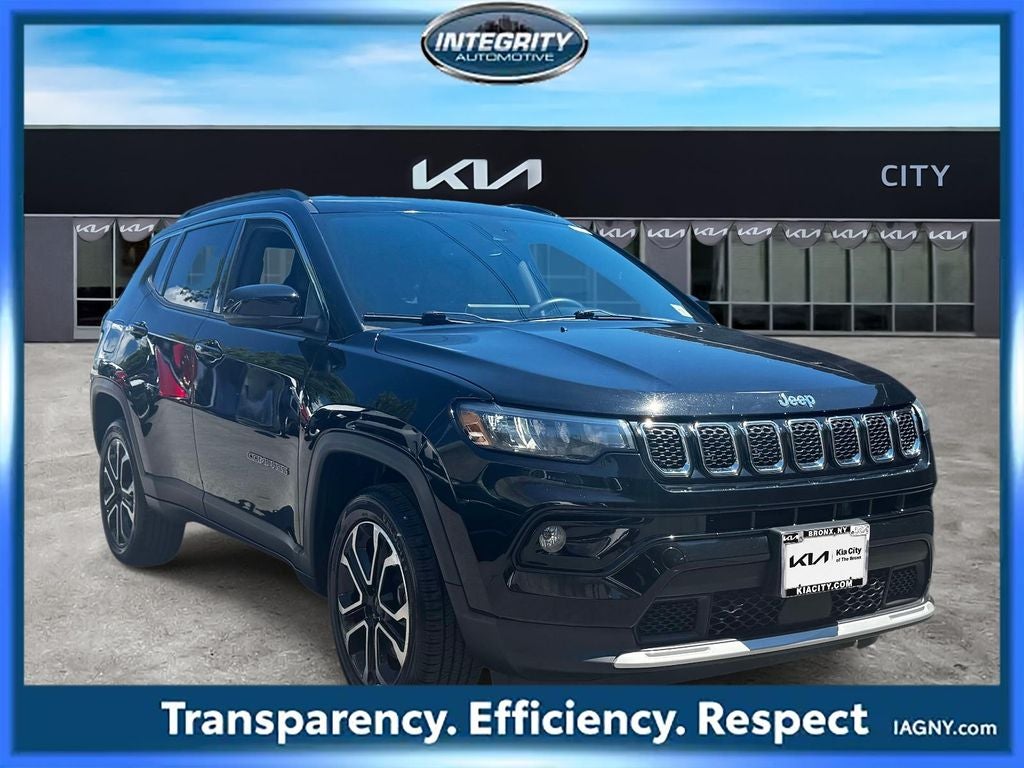 2023 Jeep Compass Limited in Diamond Black Crystal Pearlcoat — front three-quarter view