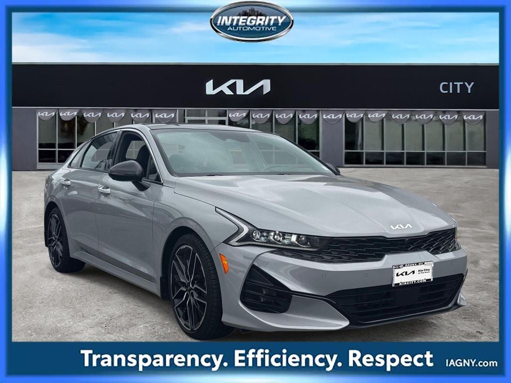 2024 Kia K5 GT in Wolf Gray — front three-quarter view