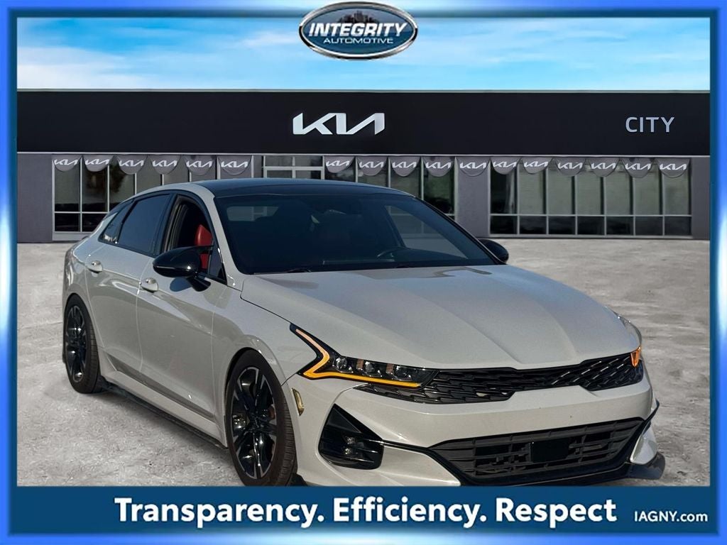 2024 Kia K5 GT-Line in Wolf Gray — front three-quarter view